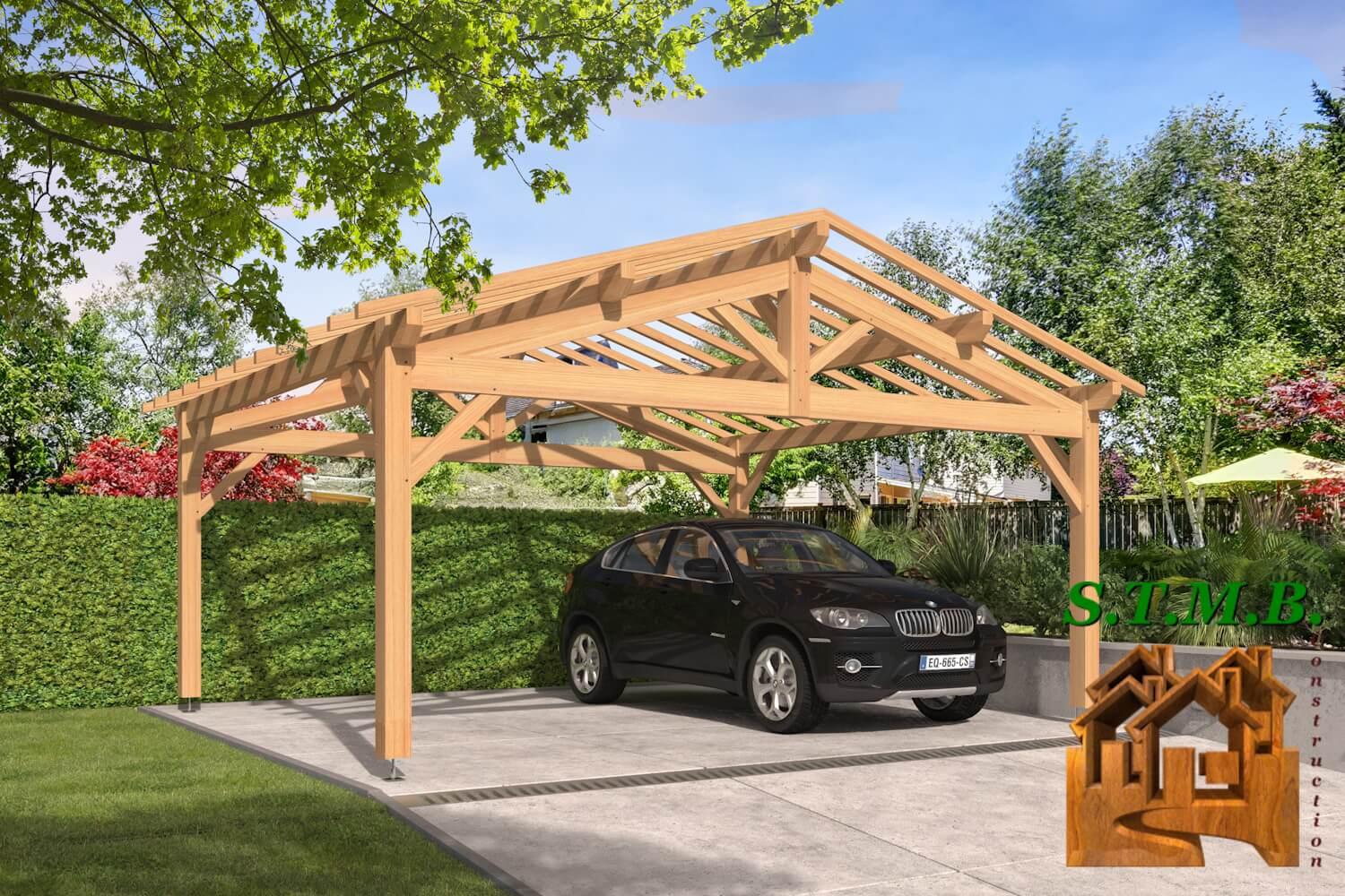 Vue carport bois douglas 1017 stmb construction